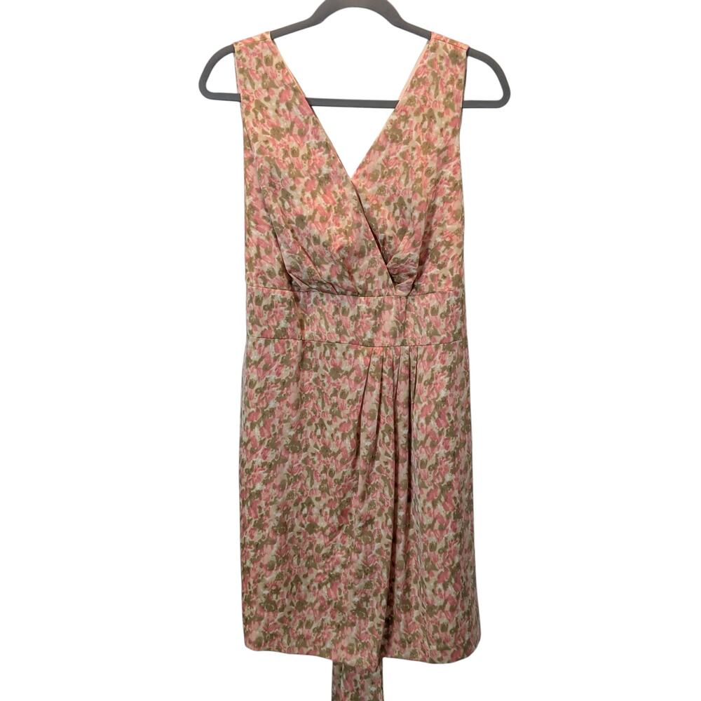 Talbots Women's Plus Sz 24W Peach Tan Satin V Neck Sheath Dress Waist Tie